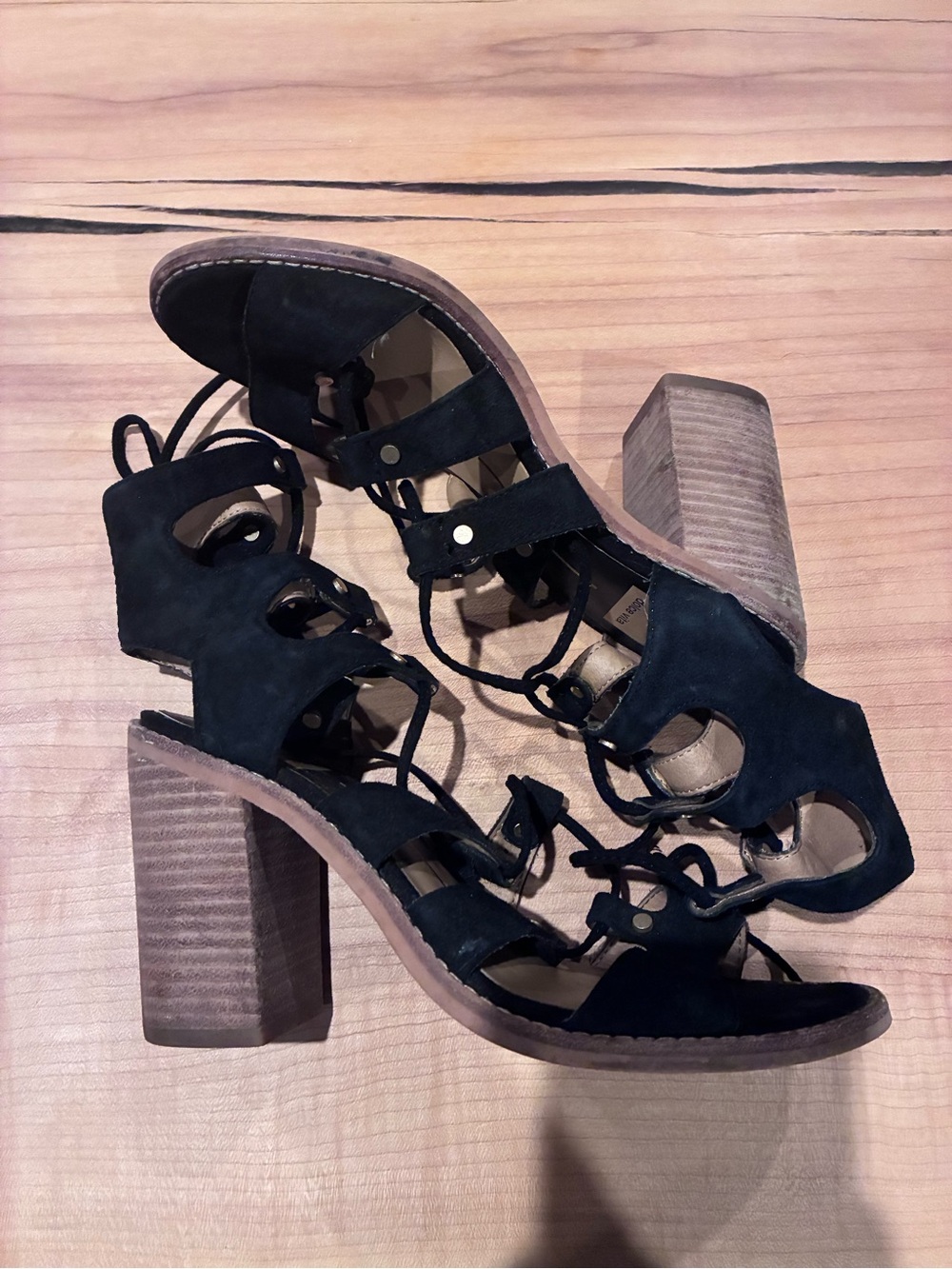 Dolce Vita Black Suede Lace-Up Block Heel Sandals